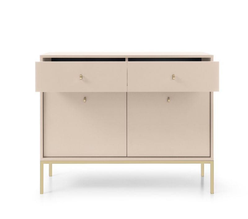 To-dørs kommode med skuffer Bettso Molly 104 cm på gylden aluminiumsramme i beige, 1 stk.