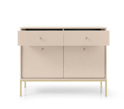 To-dørs kommode med skuffer Bettso Molly 104 cm på gylden aluminiumsramme i beige, 1 stk.