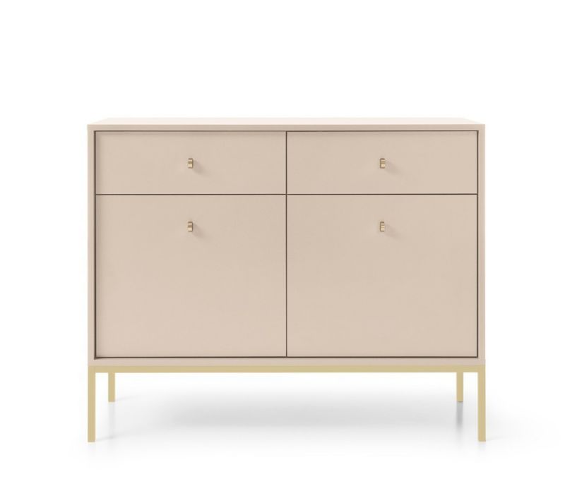 To-dørs kommode med skuffer Bettso Molly 104 cm på gylden aluminiumsramme i beige, 1 stk.