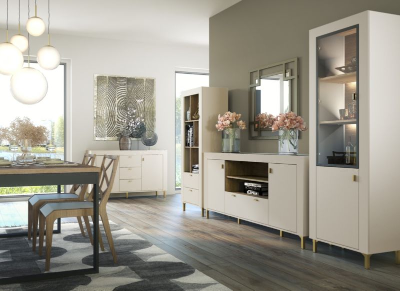 Kommode med to døre og tre skuffer Bettso Mossa 2d3s til stuen i kashmirbeige, 1 stk