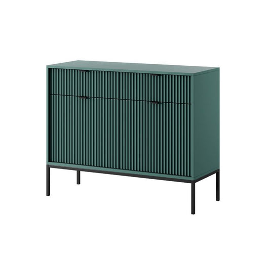 To-dørs kommode med skuffer Bettso Nova 104 cm på sorte ben med sort håndtag grøn 1 stk.