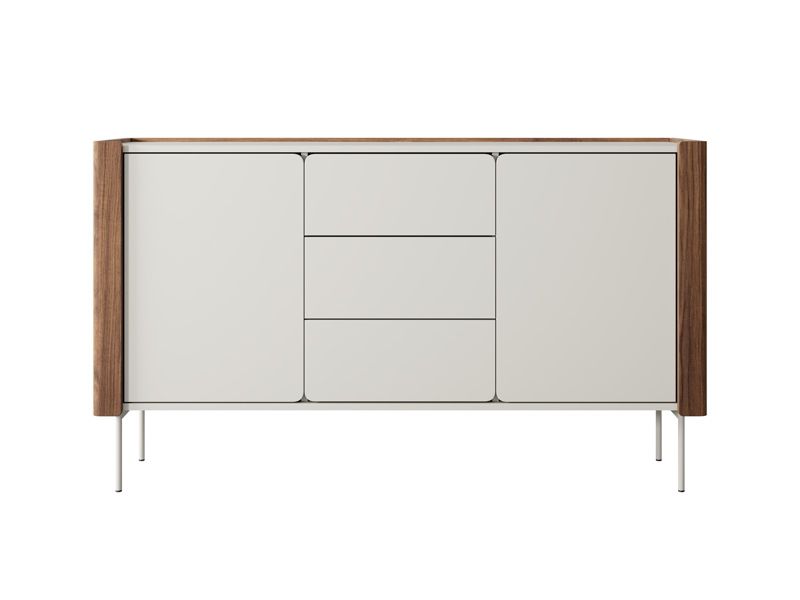 Bred to-dørs kommode med skuffer Bettso Paris 141 cm bred på metalben i kashmir valnød - 1 stk.