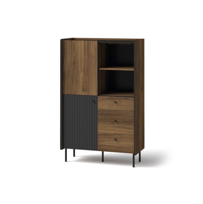 To-dørs kommode med skuffer Bettso Prestigo 88 cm høj, rillede fronter i mat-sort valnød