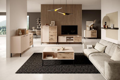 to-dørs kommode med skuffer Bettso Raw 103 cm høj beige viking eg 1 stk.