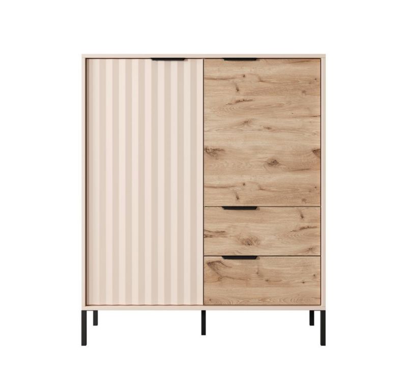 to-dørs kommode med skuffer Bettso Raw 103 cm høj beige viking eg 1 stk.