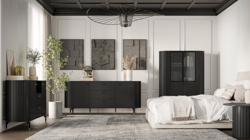 Bred afrundet to-dørs kommode med skuffer Bettso Zante i sort, 1 stk.