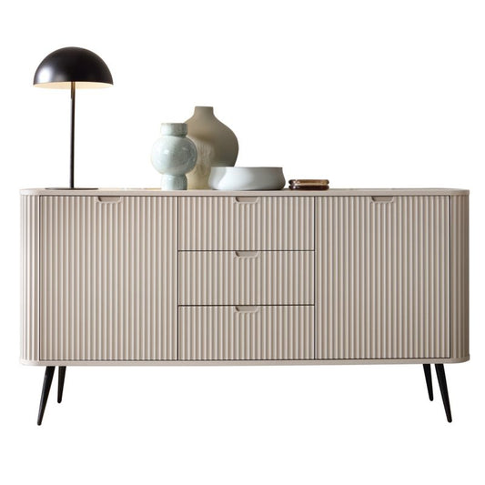 To-dørs kommode med skuffer Zova Bettso 168 cm på sorte ben i kashmirbeige, 1 stk.