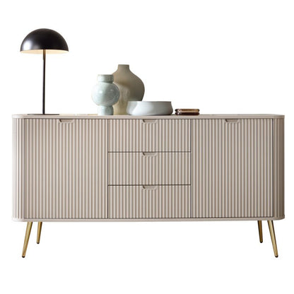 To-dørs kommode med skuffer Zova Bettso 168 cm på gyldne ben i kashmirbeige, 1 stk.