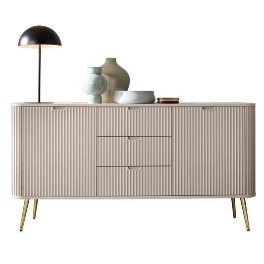 To-dørs kommode med skuffer Zova Bettso 168 cm på gyldne ben i kashmirbeige, 1 stk.