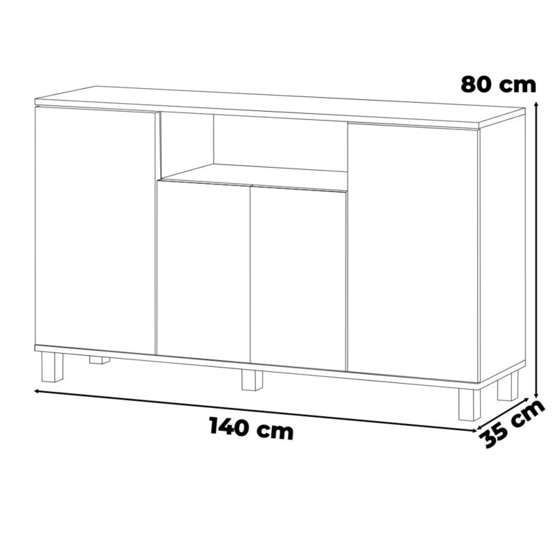 Komoda Bruno 140 cm Sort Mat Eg Wotan 4 Låger