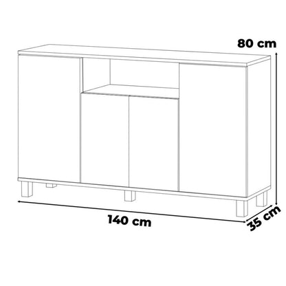 Komoda Bruno 140 cm Sort Mat Eg Wotan 4 Låger