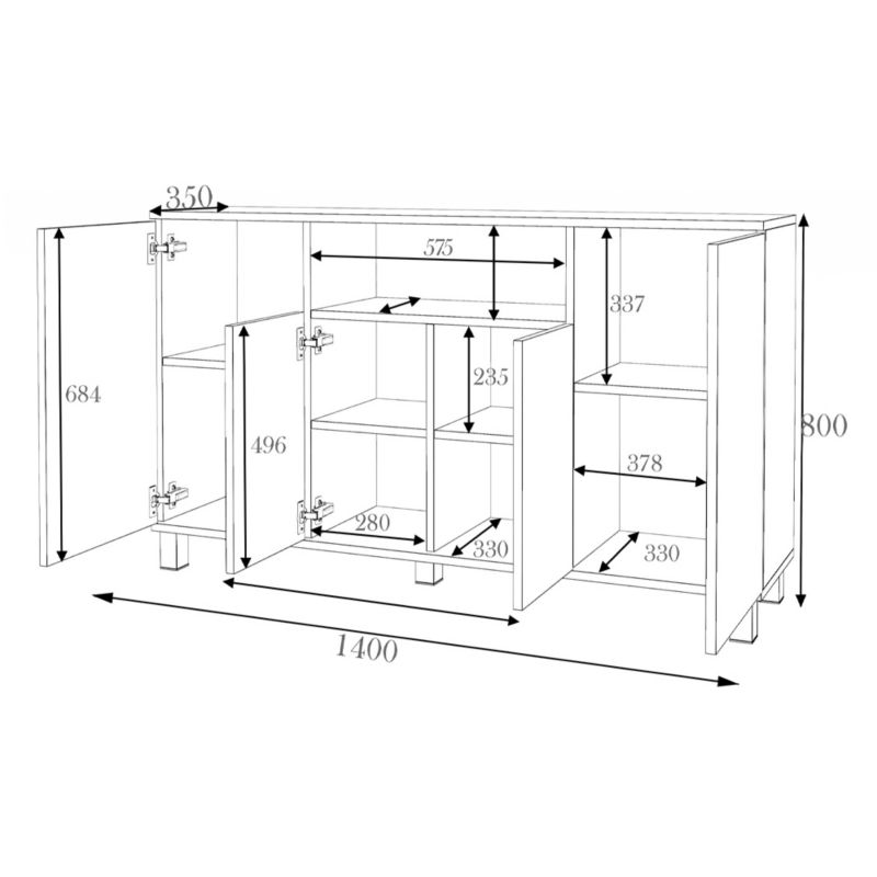 Komoda Bruno 140 cm Sort Mat Eg Wotan 4 Låger