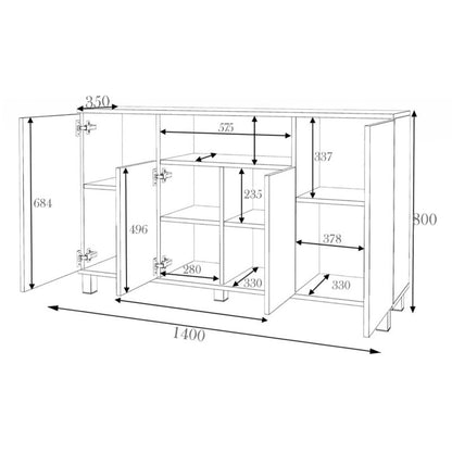 Komoda Bruno 140 cm Sort Mat Eg Wotan 4 Låger