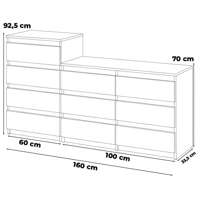 Komodesæt Hugo 64 160 cm Mat Sort 10 Skuffer