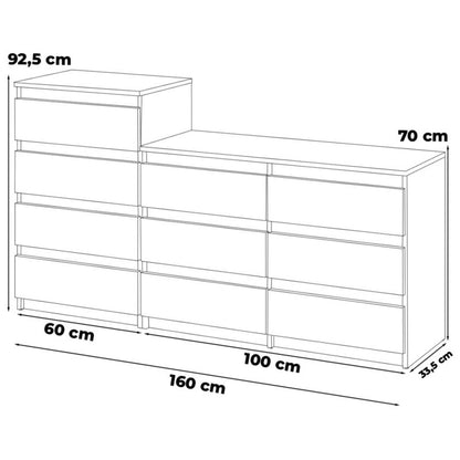 Komodesæt Hugo 64 160 cm Mat Sort 10 Skuffer