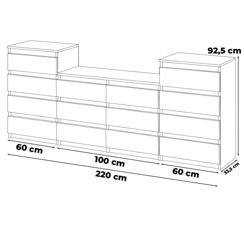 Komodesæt Hugo 464 220 cm Hvid Mat 14 Skuffer