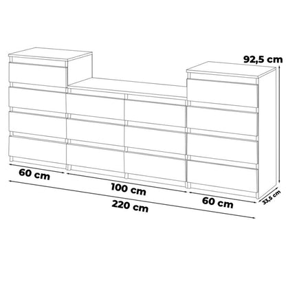 Komodesæt Hugo 464 220 cm Hvid Mat 14 Skuffer