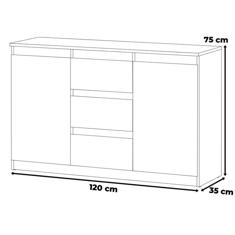 Komoda Agnes 2D3SZ 120 cm Eg Hvid Mat 120x35x75 cm