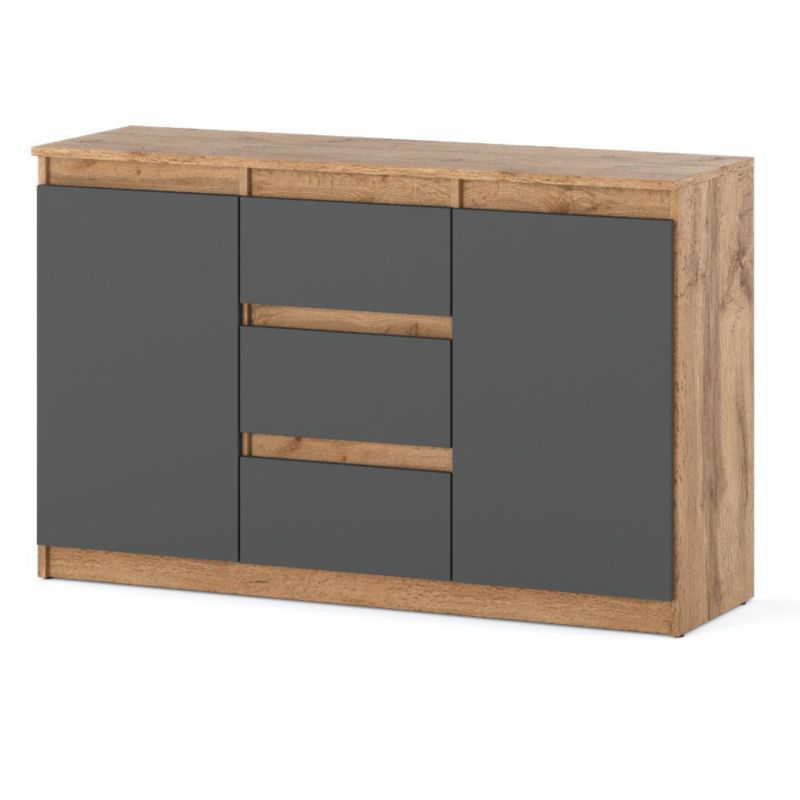 Komoda Agnes 2D3SZ 120 cm Dąb Wotan Szary Mat 120x35x75 cm