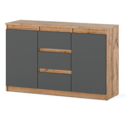 Komoda Agnes 2D3SZ 120 cm Dąb Wotan Szary Mat 120x35x75 cm