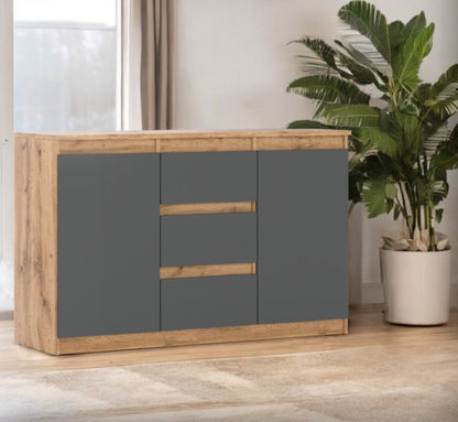 Komoda Agnes 2D3SZ 120 cm Dąb Wotan Szary Mat 120x35x75 cm
