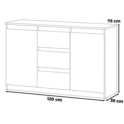 Komoda Agnes 2D3SZ 120 cm Grå Mat Eg Wotan