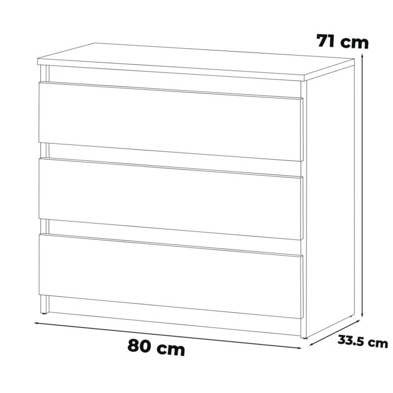 Komoda Hugo 3SZ 80 cm Hvid Mat