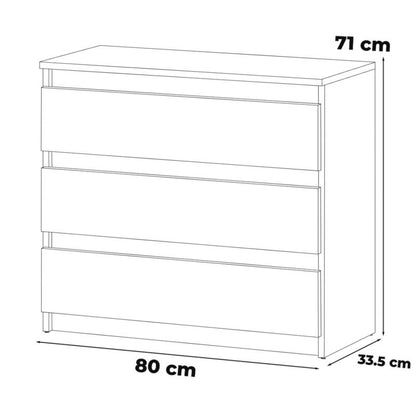 Komoda Hugo 3SZ 80 cm Hvid Mat