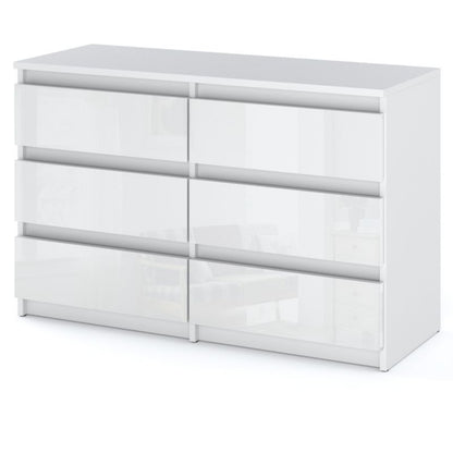 Kommode Hugo 6 Skuffer 100 cm Hvid Mat Hvid Glans