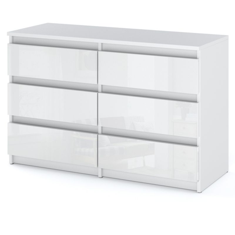 Kommode Hugo 6 Skuffer 100 cm Hvid Mat Hvid Glans