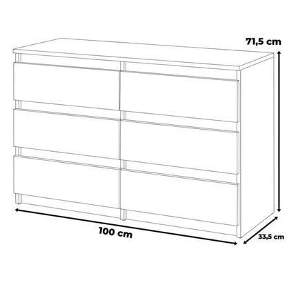 Komoda Hugo 6 Skuffer 100 cm Mat Grå