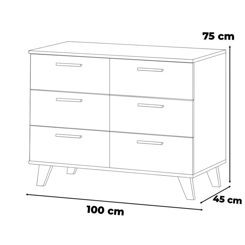 Komoda Olivier 6SZ 100 cm Hvid Mat 6 Skuffer