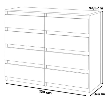 Komoda Hugo 8 Skuffer 120 cm Hvid Mat