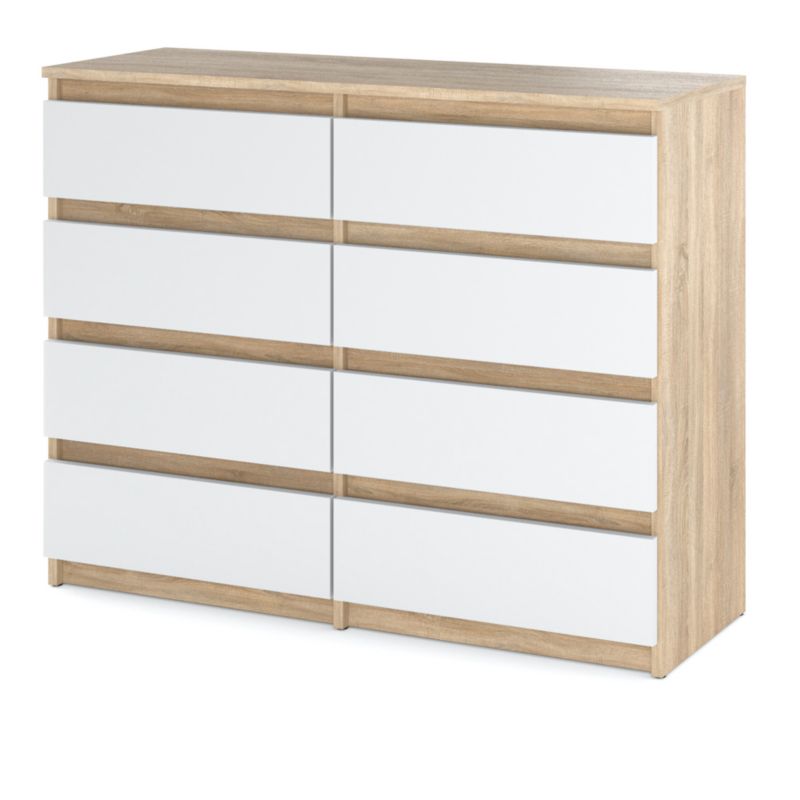 Komoda Hugo 8 Skuffer 120 cm Eg Sonoma Hvid Mat
