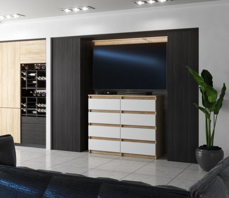 Komoda Hugo 8 Skuffer 120 cm Eg Sonoma Hvid Mat