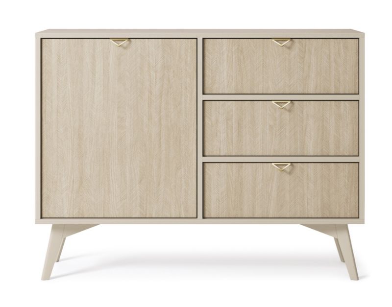 Enkeldørs kommode med skuffer Bettso Firr 106 cm sandbeige sildebensmønster skandi 1 stk.