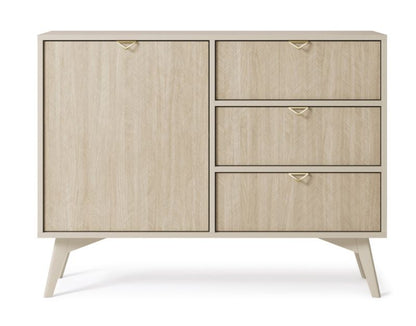 Enkeldørs kommode med skuffer Bettso Firr 106 cm sandbeige sildebensmønster skandi 1 stk.