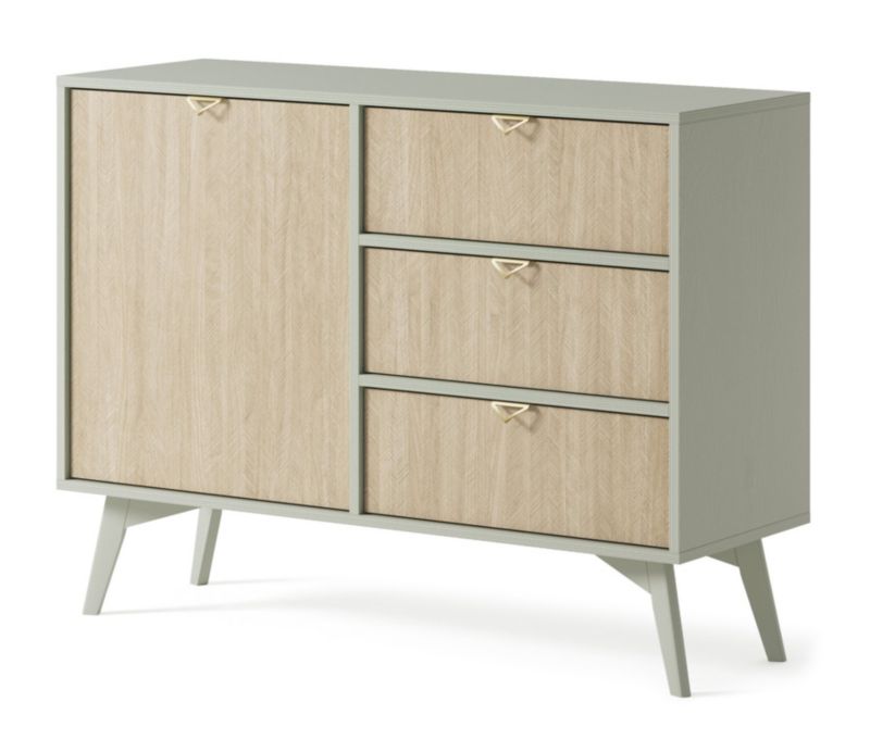 Enkeldørs kommode med skuffer Bettso Firr 106 cm eukalyptus fiskeben skandi 1 stk.