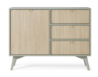 Enkeldørs kommode med skuffer Bettso Firr 106 cm eukalyptus fiskeben skandi 1 stk.