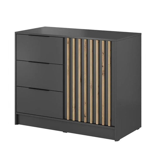 Enkeldørs kommode med skuffer Bettso Nelly 2D med dekorative lameller i grafit, 1 stk.