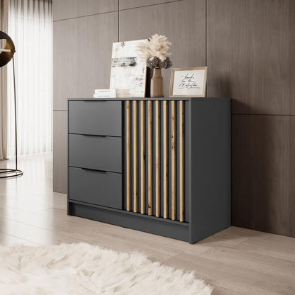 Enkeldørs kommode med skuffer Bettso Nelly 2D med dekorative lameller i grafit, 1 stk.