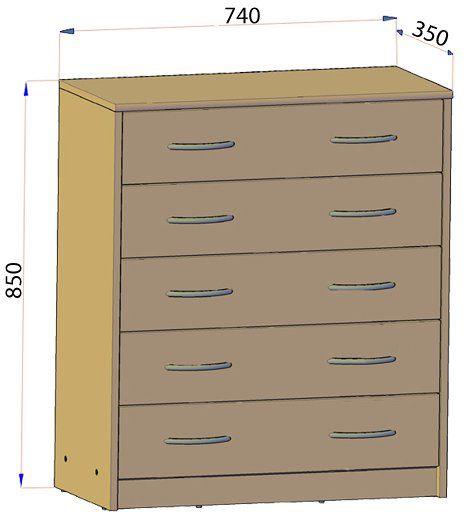 Komoda 5S 5 Skuffer 74x35x85 cm Hvid
