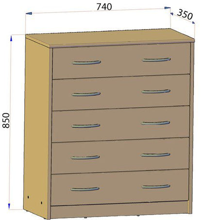 Komoda 5S 5 Skuffer 74x35x85 cm Hvid