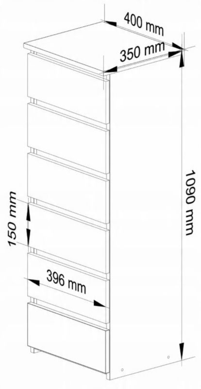 Komoda CL6406BIA 6 Skuffer Hvid 40x109x35 cm