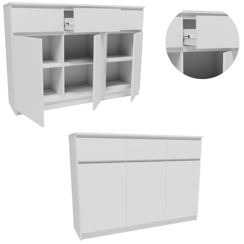 Komode Matkam K1403D3SZBIA 138 cm Hvid Høj Skuffe