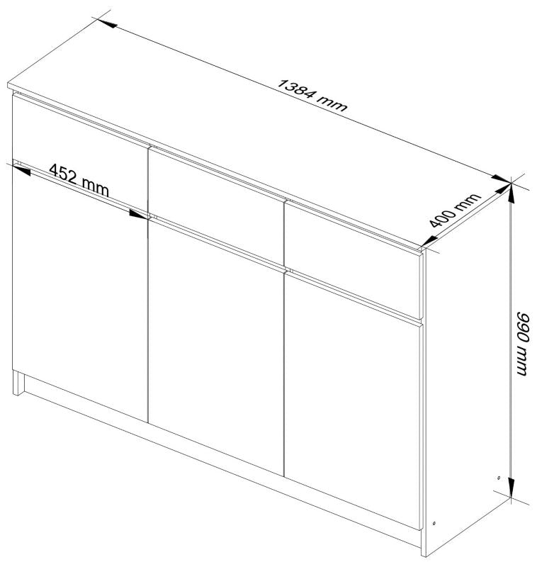 Komode Matkam K1403D3SZBIA 138 cm Hvid Høj Skuffe