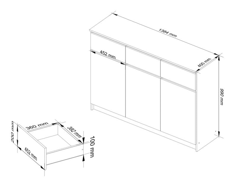 Komode Matkam K1403D3SZBIA 138 cm Hvid Høj Skuffe