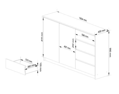 Komoda Matkam 160x40x99 cm Hvid 4 Skuffer 2 Hylder K0132D4SZBIA