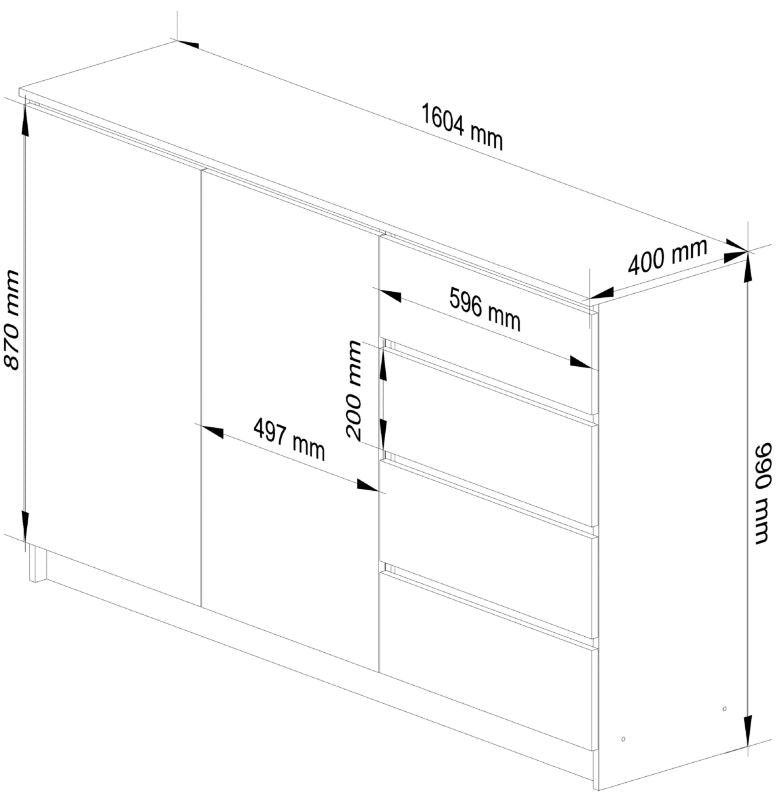 Komoda Matkam 160x40x99 cm Hvid 4 Skuffer 2 Hylder K0132D4SZBIA