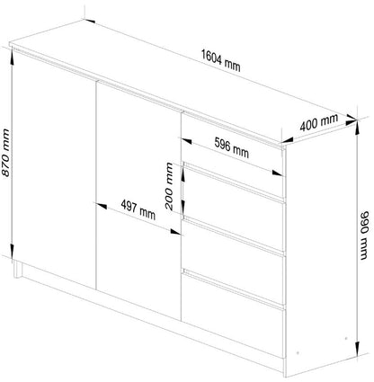 Komoda Matkam 160x40x99 cm Hvid 4 Skuffer 2 Hylder K0132D4SZBIA